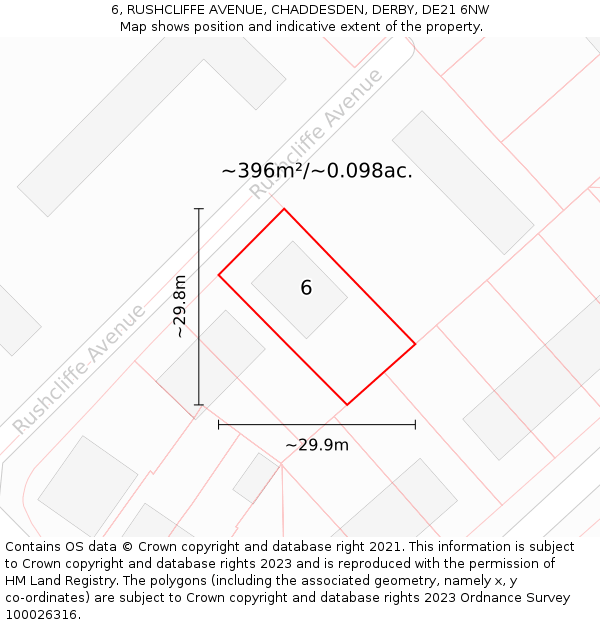 6, RUSHCLIFFE AVENUE, CHADDESDEN, DERBY, DE21 6NW: Plot and title map