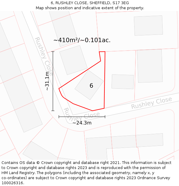 6, RUSHLEY CLOSE, SHEFFIELD, S17 3EG: Plot and title map