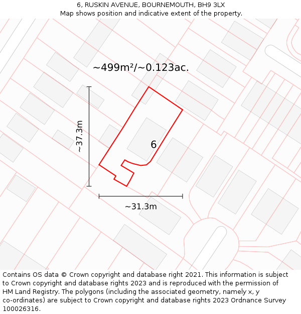6, RUSKIN AVENUE, BOURNEMOUTH, BH9 3LX: Plot and title map
