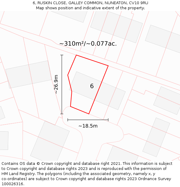 6, RUSKIN CLOSE, GALLEY COMMON, NUNEATON, CV10 9RU: Plot and title map