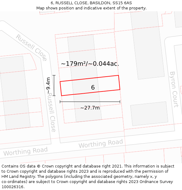 6, RUSSELL CLOSE, BASILDON, SS15 6AS: Plot and title map
