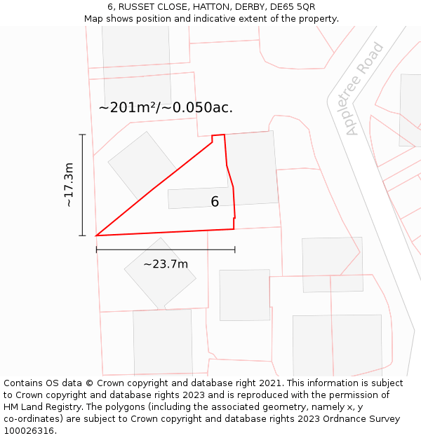 6, RUSSET CLOSE, HATTON, DERBY, DE65 5QR: Plot and title map