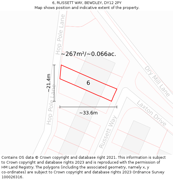 6, RUSSETT WAY, BEWDLEY, DY12 2PY: Plot and title map