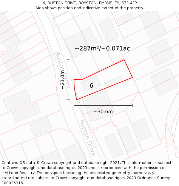 6, RUSTON DRIVE, ROYSTON, BARNSLEY, S71 4FP: Plot and title map