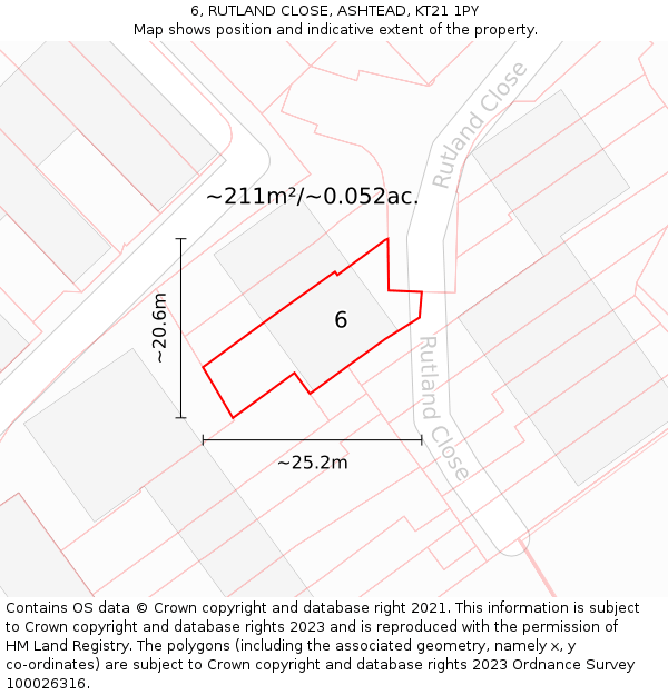 6, RUTLAND CLOSE, ASHTEAD, KT21 1PY: Plot and title map