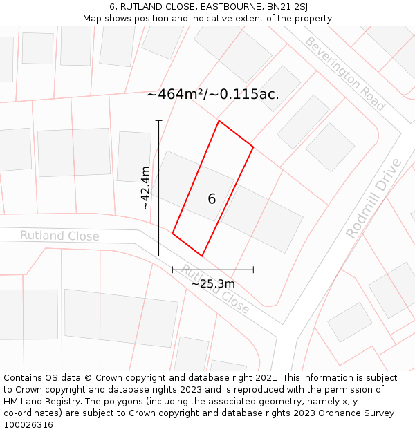 6, RUTLAND CLOSE, EASTBOURNE, BN21 2SJ: Plot and title map