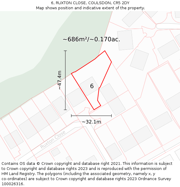 6, RUXTON CLOSE, COULSDON, CR5 2DY: Plot and title map