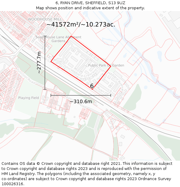 6, RYAN DRIVE, SHEFFIELD, S13 9UZ: Plot and title map