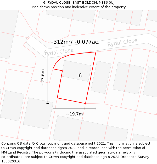 6, RYDAL CLOSE, EAST BOLDON, NE36 0UJ: Plot and title map
