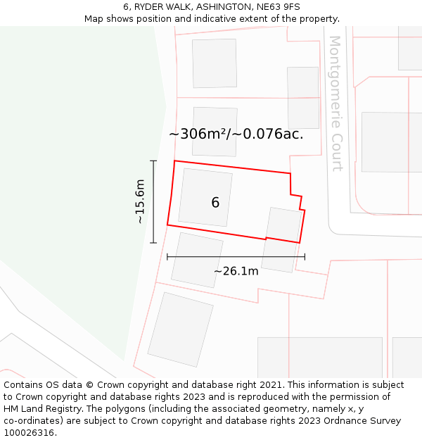6, RYDER WALK, ASHINGTON, NE63 9FS: Plot and title map