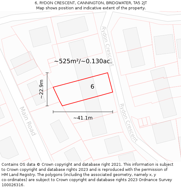 6, RYDON CRESCENT, CANNINGTON, BRIDGWATER, TA5 2JT: Plot and title map