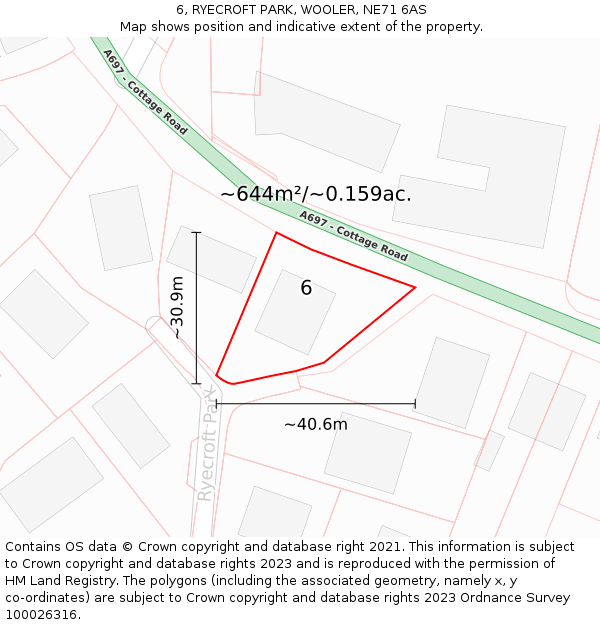 6, RYECROFT PARK, WOOLER, NE71 6AS: Plot and title map