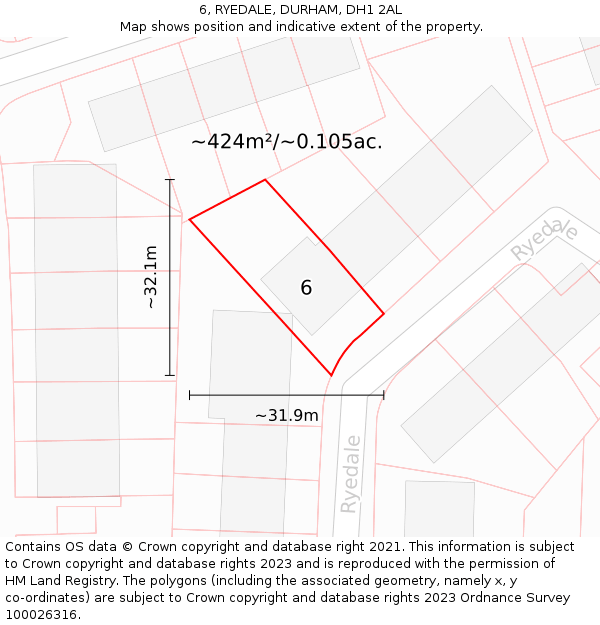 6, RYEDALE, DURHAM, DH1 2AL: Plot and title map