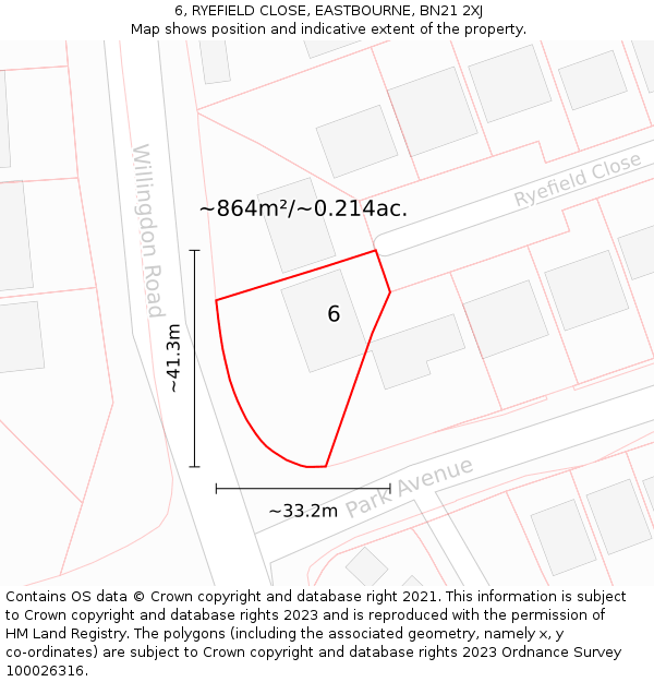 6, RYEFIELD CLOSE, EASTBOURNE, BN21 2XJ: Plot and title map