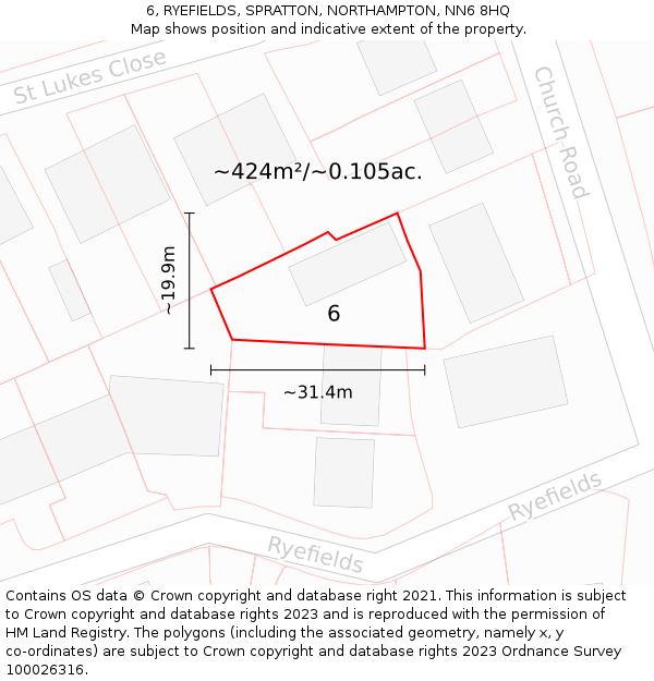 6, RYEFIELDS, SPRATTON, NORTHAMPTON, NN6 8HQ: Plot and title map