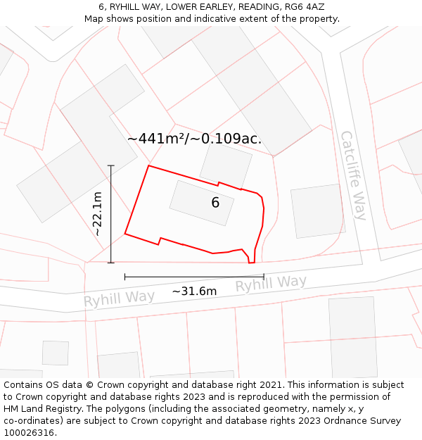 6, RYHILL WAY, LOWER EARLEY, READING, RG6 4AZ: Plot and title map