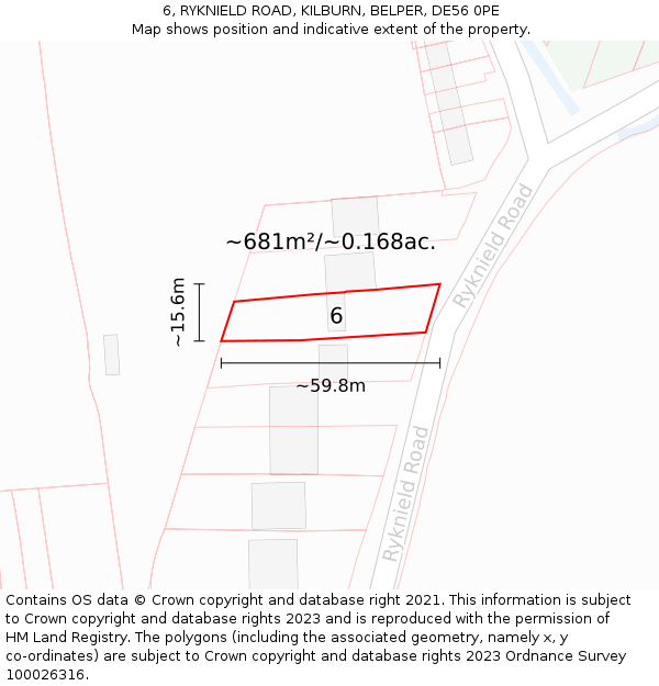 6, RYKNIELD ROAD, KILBURN, BELPER, DE56 0PE: Plot and title map