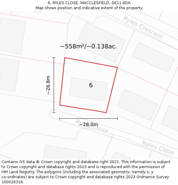 6, RYLES CLOSE, MACCLESFIELD, SK11 8DA: Plot and title map