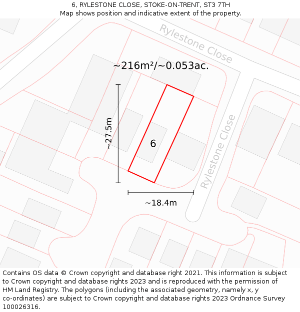 6, RYLESTONE CLOSE, STOKE-ON-TRENT, ST3 7TH: Plot and title map