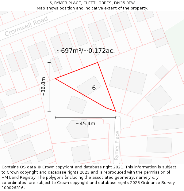 6, RYMER PLACE, CLEETHORPES, DN35 0EW: Plot and title map