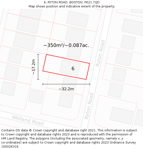 6, RYTON ROAD, BOSTON, PE21 7QD: Plot and title map