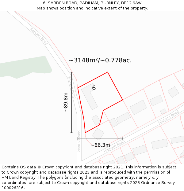 6, SABDEN ROAD, PADIHAM, BURNLEY, BB12 9AW: Plot and title map