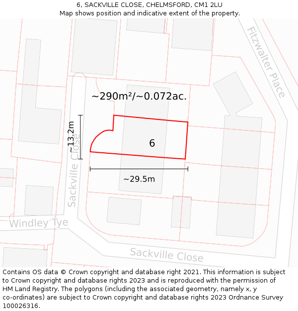 6, SACKVILLE CLOSE, CHELMSFORD, CM1 2LU: Plot and title map