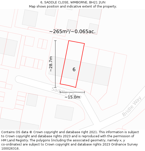 6, SADDLE CLOSE, WIMBORNE, BH21 2UN: Plot and title map