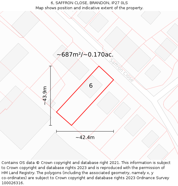 6, SAFFRON CLOSE, BRANDON, IP27 0LS: Plot and title map