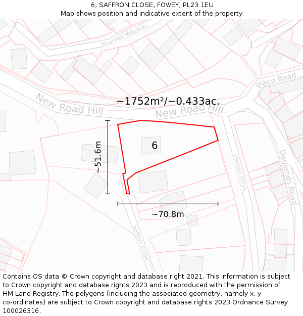 6, SAFFRON CLOSE, FOWEY, PL23 1EU: Plot and title map
