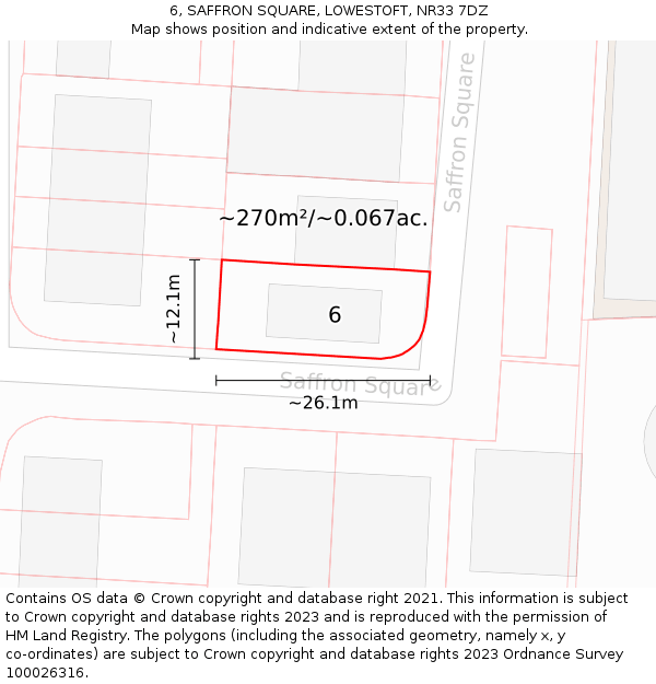 6, SAFFRON SQUARE, LOWESTOFT, NR33 7DZ: Plot and title map