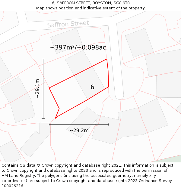 6, SAFFRON STREET, ROYSTON, SG8 9TR: Plot and title map