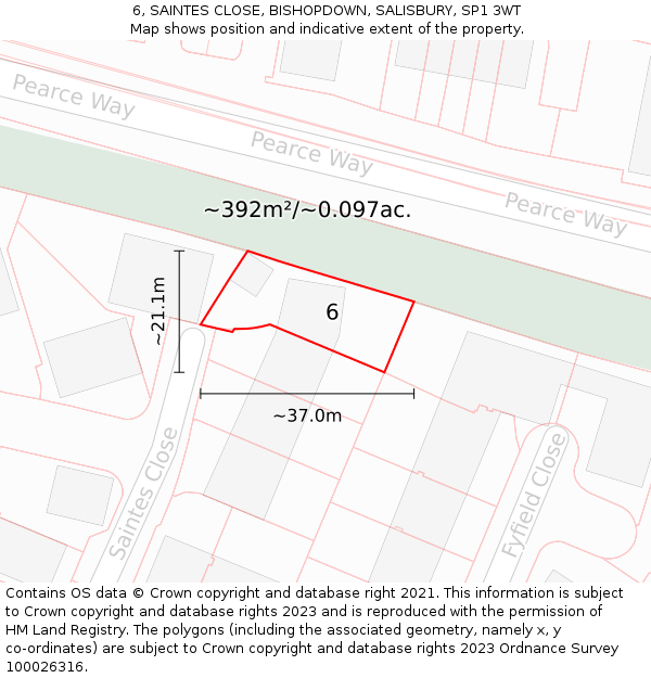 6, SAINTES CLOSE, BISHOPDOWN, SALISBURY, SP1 3WT: Plot and title map