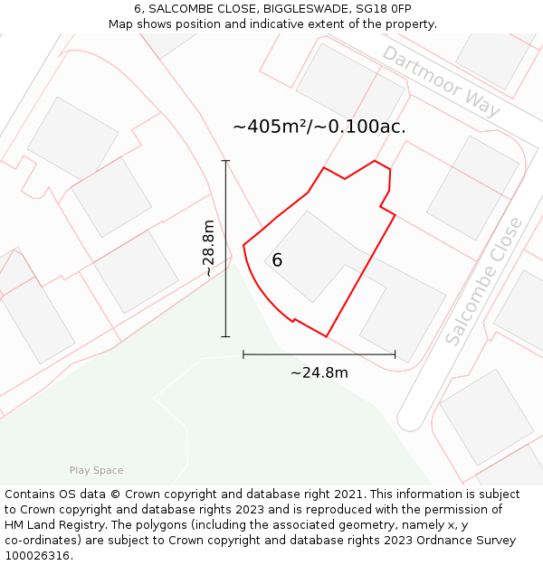6, SALCOMBE CLOSE, BIGGLESWADE, SG18 0FP: Plot and title map