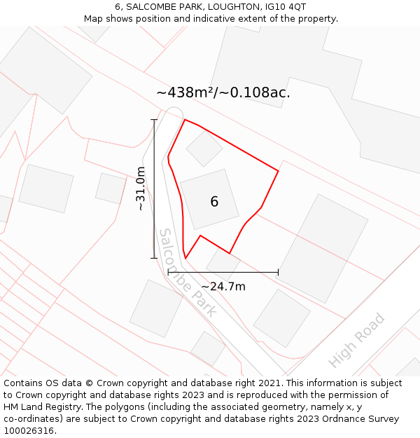 6, SALCOMBE PARK, LOUGHTON, IG10 4QT: Plot and title map