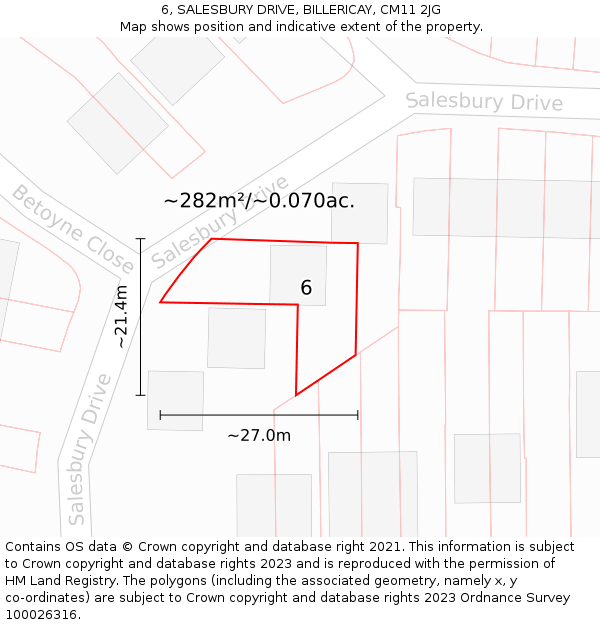 6, SALESBURY DRIVE, BILLERICAY, CM11 2JG: Plot and title map