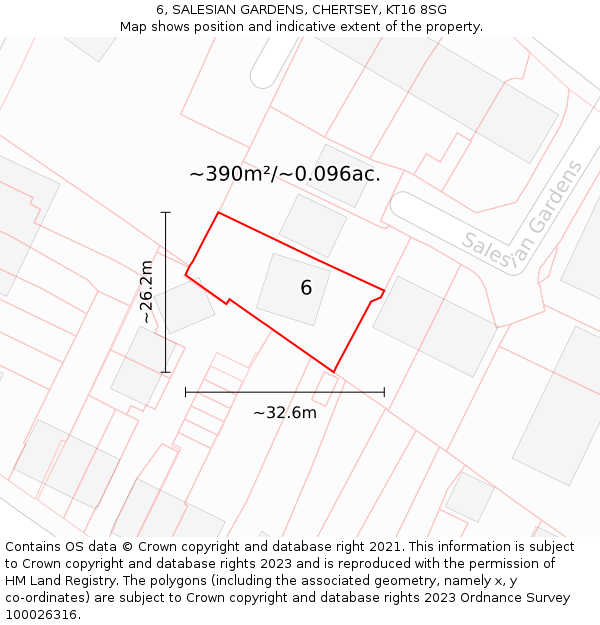6, SALESIAN GARDENS, CHERTSEY, KT16 8SG: Plot and title map