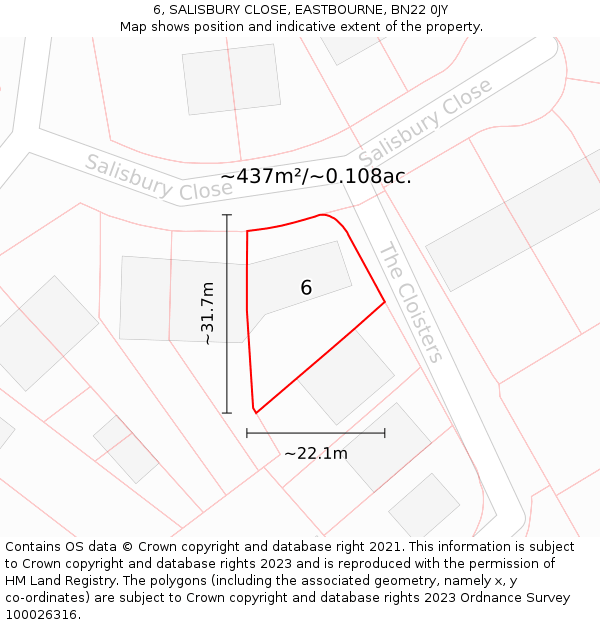 6, SALISBURY CLOSE, EASTBOURNE, BN22 0JY: Plot and title map