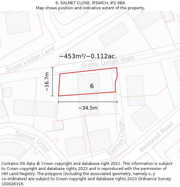 6, SALMET CLOSE, IPSWICH, IP2 9BA: Plot and title map