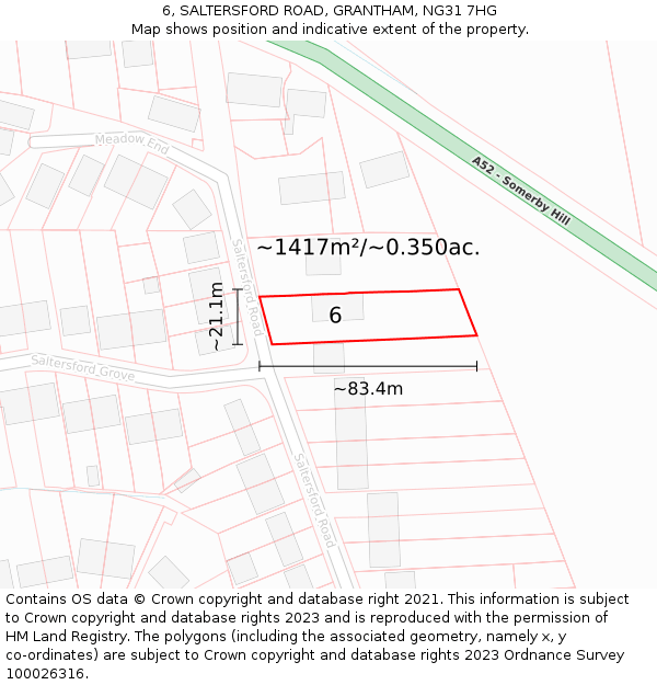 6, SALTERSFORD ROAD, GRANTHAM, NG31 7HG: Plot and title map