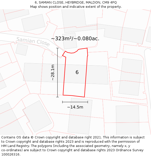 6, SAMIAN CLOSE, HEYBRIDGE, MALDON, CM9 4PQ: Plot and title map