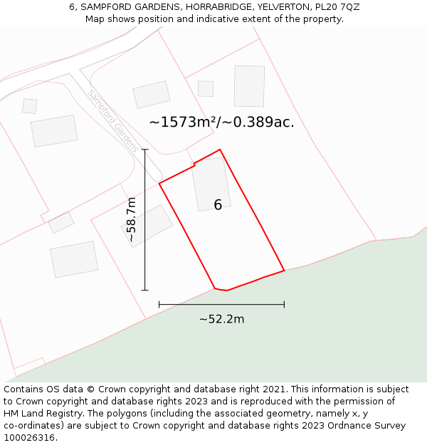 6, SAMPFORD GARDENS, HORRABRIDGE, YELVERTON, PL20 7QZ: Plot and title map