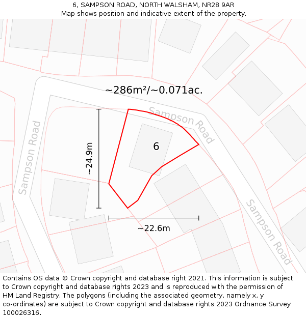 6, SAMPSON ROAD, NORTH WALSHAM, NR28 9AR: Plot and title map