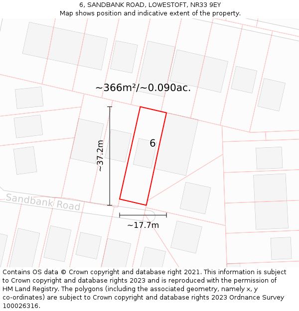 6, SANDBANK ROAD, LOWESTOFT, NR33 9EY: Plot and title map