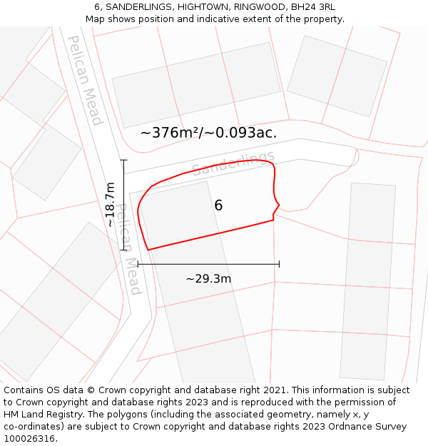 6, SANDERLINGS, HIGHTOWN, RINGWOOD, BH24 3RL: Plot and title map
