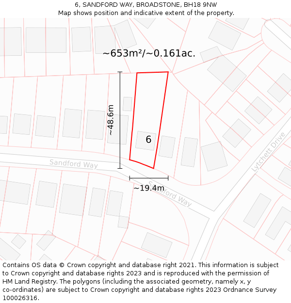 6, SANDFORD WAY, BROADSTONE, BH18 9NW: Plot and title map