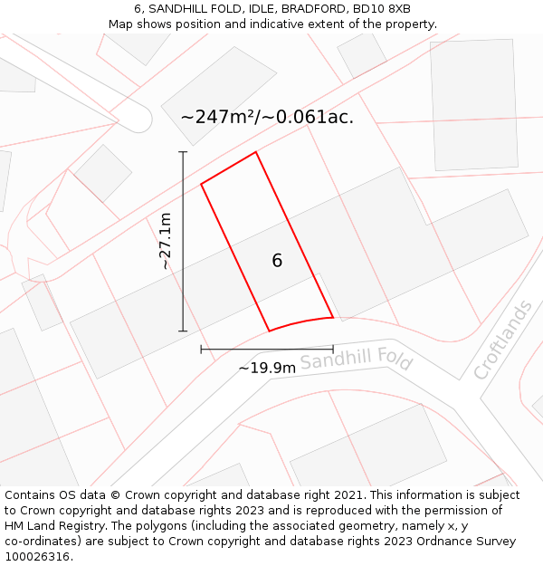 6, SANDHILL FOLD, IDLE, BRADFORD, BD10 8XB: Plot and title map