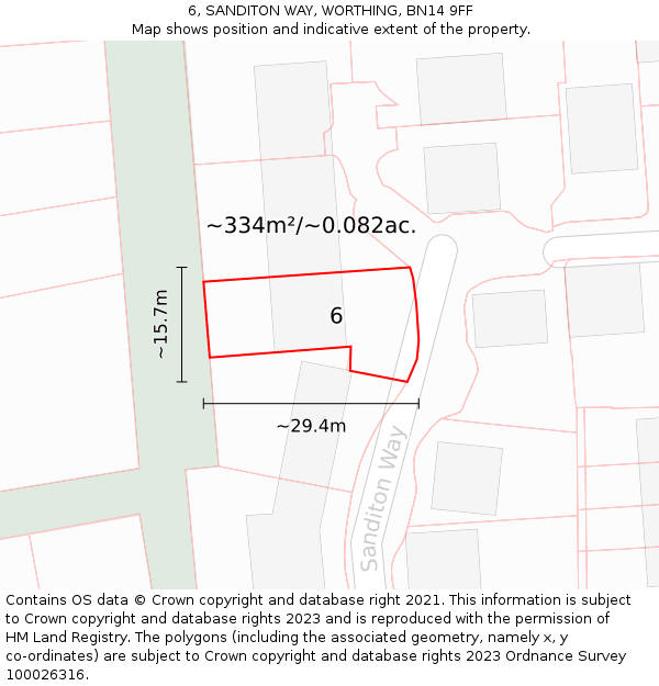 6, SANDITON WAY, WORTHING, BN14 9FF: Plot and title map