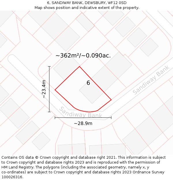 6, SANDIWAY BANK, DEWSBURY, WF12 0SD: Plot and title map