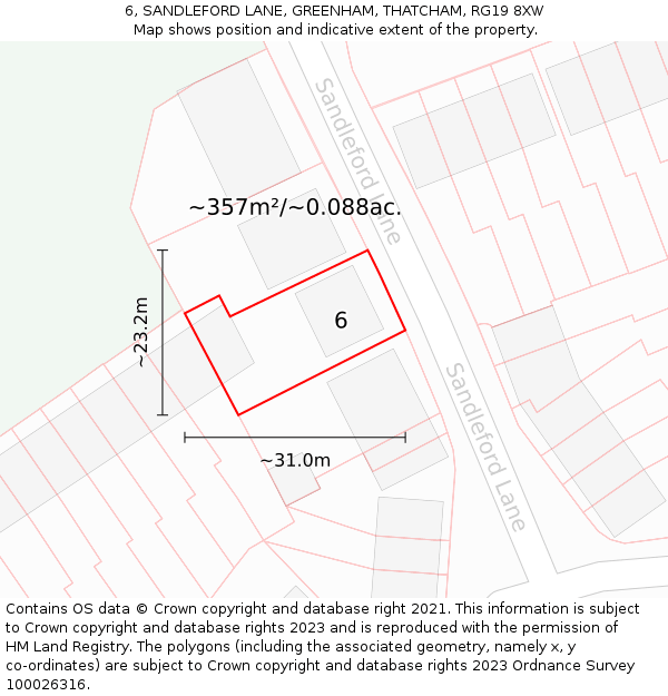 6, SANDLEFORD LANE, GREENHAM, THATCHAM, RG19 8XW: Plot and title map